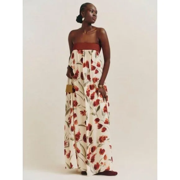 Reformation | Dresses | Reformation Floral Maxi Dress Red And Cream |  Poshmark